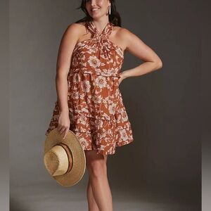 Anthropologie Printed Halter Mini Dress size 16W, NWT